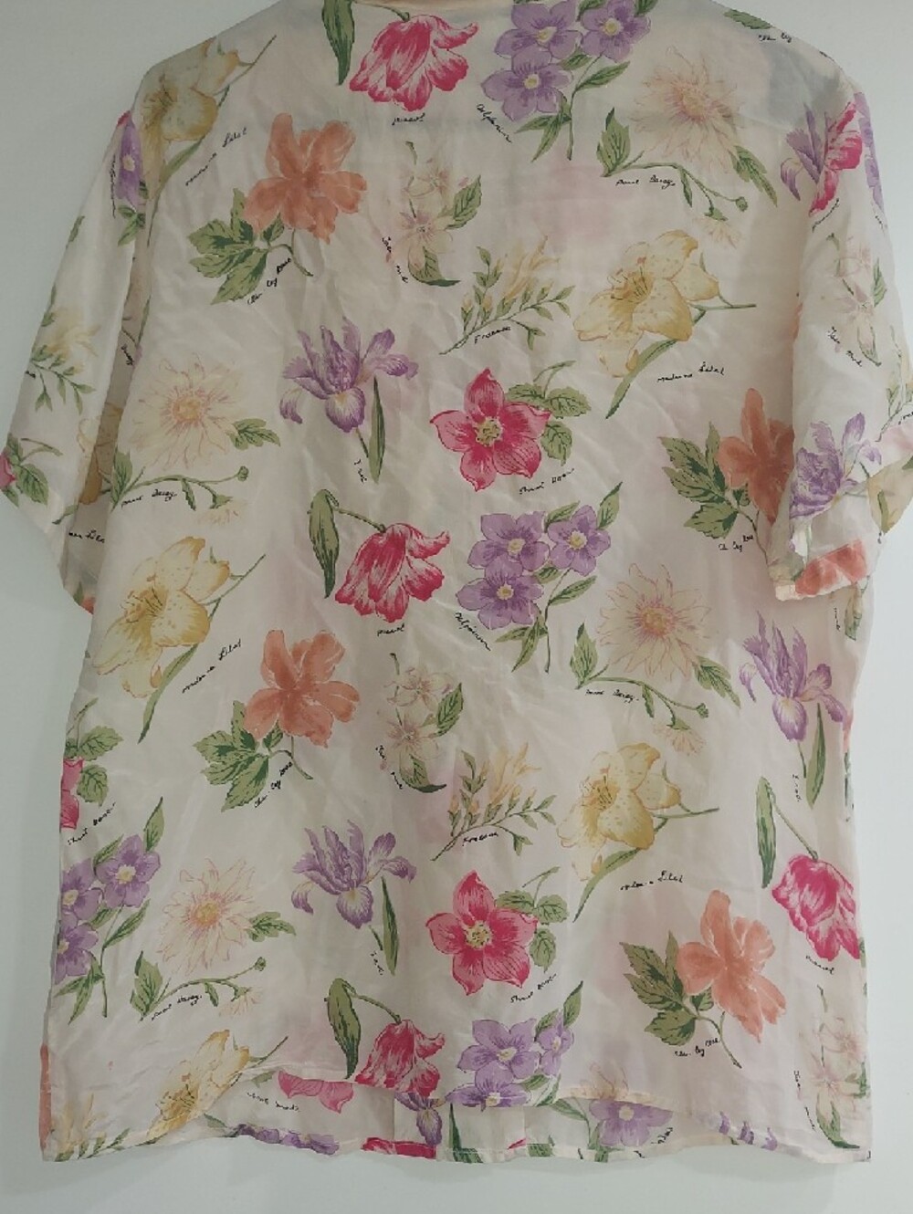 100% Silk Anna And Frank Cream Floral Short-Sleeve Button Down Shirt - Picture 8 of 9